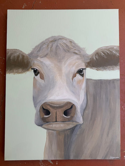 Original Painting - White Cow - 'Slow and Steady' - Cowboy / Cowgirl decor