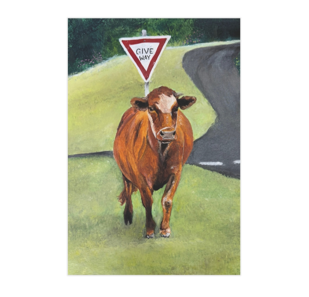 'Give Way' - Cow - Art Print - Cowboy / Cowgirl decor - Norfolk Island - Unframed Print