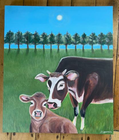 Original Painting - Mother Cow and Baby Calf - 'Soft Light, Gentle Love'